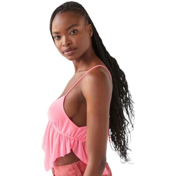 NEW UO Urban Outfitters Shore Neon Pink Babydoll Cami Top L - Picture 3 of 5